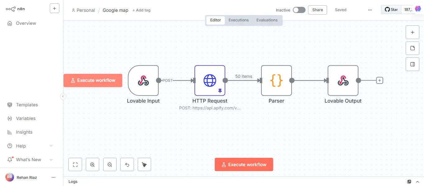 n8n workflow editor