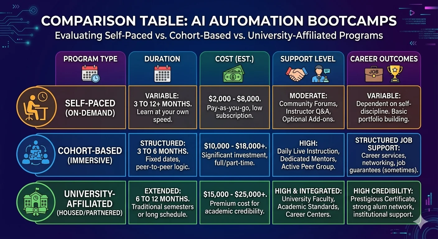 Comparison of AI automation bootcamp
